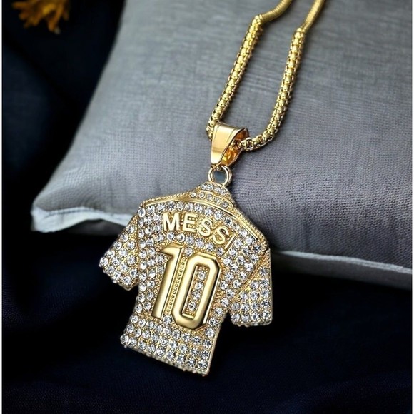 MESSI GOLD NECKLACE - SHINE WITH GOAT MESSI LM10 +FREE LEATHER BRACELET - Picture 5 of 6